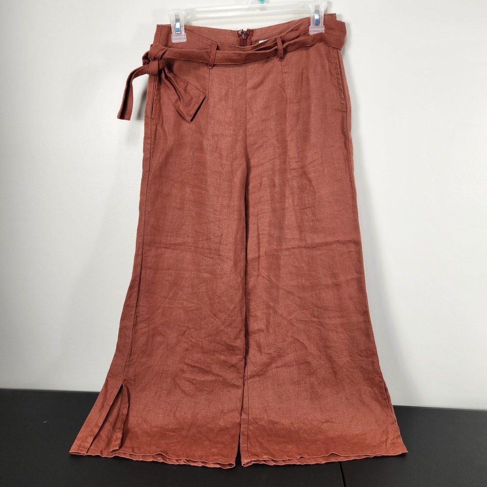Faithfull the Brand Roza Linen Pants Wide Leg Crop Red Orange Sangria Women 2 XS